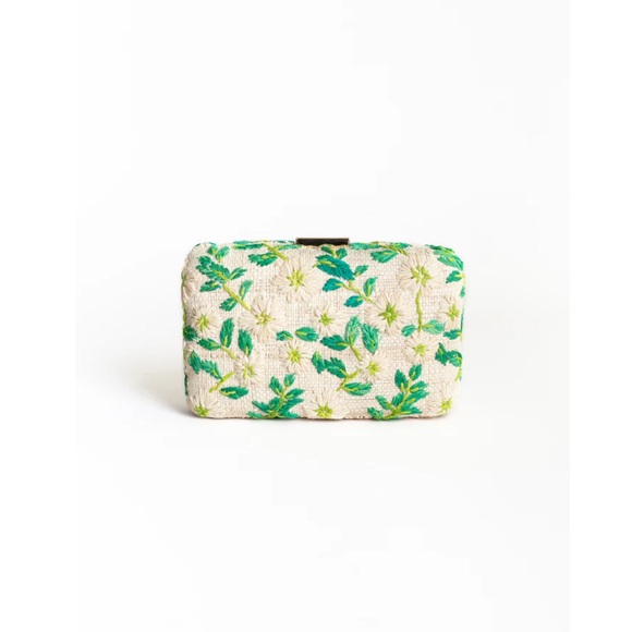 KAYU IRIS EMBROIDERED STRAW CLUTCH BAG - Picture 1 of 8